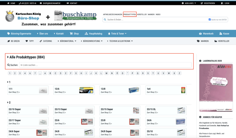 brShop24 - Produkttypen Index